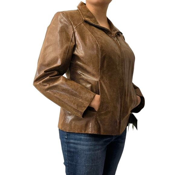 Preston & York Genuine Leather Jacket Snake Pattern Zip Jacket Women's Large New - Picture 1 of 8